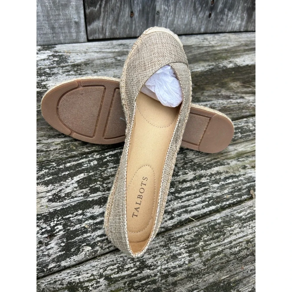 Talbots Espadrille Flats Women's 10 Natural Linen Coastal Grandma Minimalist